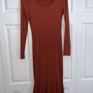 Elegant Rust Long Sleeve Dress